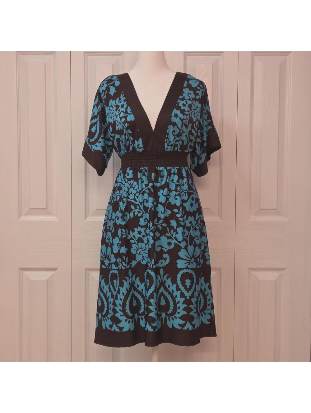 Vintage Y2K Turquoise Brown Floral Paisley Dress Boho Retro Western Babydoll